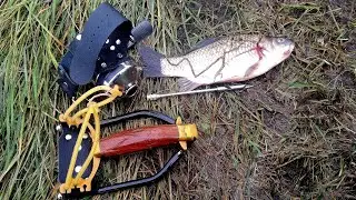 Учусь стрелять из рогатки в рыбу. Преломление воды.