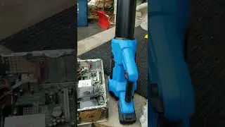 Using a leaf blower to clean dust out of a computer. should have aimed the other way...