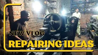 Hard working expert Repairing Huge Wheel on Lathe Machine
