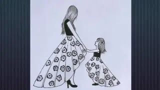 How to draw Mother and Daughter wearing matching Outfits / Mother's day drawing