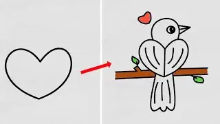 How to draw Bird From Heart ❤️