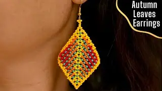 Autumn Leaves Beaded Earrings -  Huichol Style Tutorial
