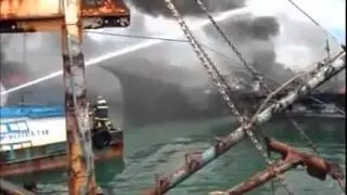 GENSAN FIREFIGHTERS FISHING BOAT ON FIRE