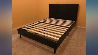 Amazon Basics Faux Leather Upholstered Platform Bed Frame with Wooden Slats, Queen review