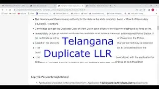 Telangana - Apply Online for Duplicate Learner Driver License (LLR) (Online)