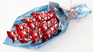 Fast and easy in 10 minutes. DIY bouquet of Kit Kat chocolate. Gifts and crafts for the New Year
