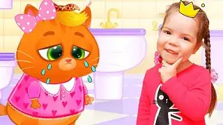 Настя и котик Bubbu играют в игре | Настя играет с котиком Бубу в дочки матери