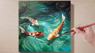 How to Paint Koi Fish in a Stream | Acrylic Painting Tutorial