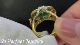 6.58TCW Movable HUGE Emerald & diamonds in 18K solid yellow gold ring