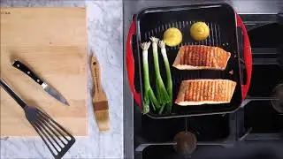 Стейки из красной рыбы с лимоном и зеленым луком