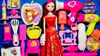 Miniature kitchen cooking food toy || barbie doll kitchen cooking food set