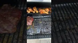 Smoking a Porterhouse steak and chicken Legs on the Traeger Grill #smoker