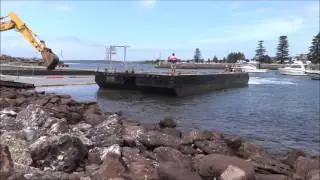 Shellharbour Boat Ramp Rebuild. Update 4. The Barge Arrives.