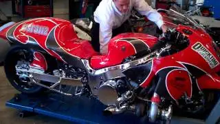 Quicktime motorsports turbo busa warm up then on the two step..flame thrower