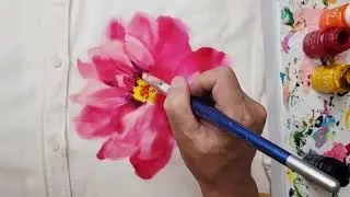 How to paint red peony on fabric 在衣服上畫一朵紅牡丹