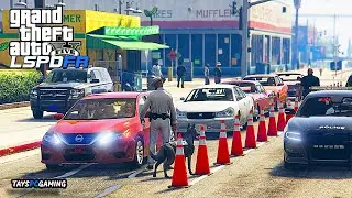 GTA 5 LSPDFR STATE TROOPER K9 | DUI CHECK POINT | DUI SUSPECT ATTEMPTS TO FLEE CHECK POINT