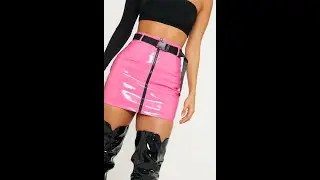 Pink vinyl zip front skirt