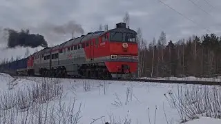Старый 2ТЭ116-507 дал медведя. 2ТЭ116-1508 со смешанным составом.