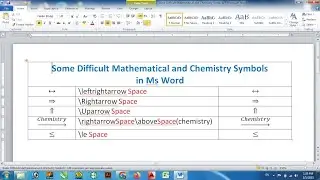 Some difficult symbols of mathematics and chemistry in ms word