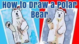 How to Draw a Polar Bear Kids Christmas Watercolor Tutorial