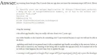 Warning: App must target Android 13 (API level 33) or higher. It doesvideo