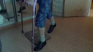 Walk on hip and lower leg prostheses up and down stairs and step over obstacles.