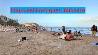 Evening Stroll at Playa del Postiguet, Alicante, Spain in 4K