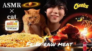 #4 ASMR×CAT PAYANG GIGAMAX FRIED NOODLES & FIIED RAW MEAT CHEETOS (No Talking) EATING SOUNDS