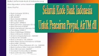 Nomer Bank Seluruh Indonesia Untuk Pencairan Paypal, AirTM dll
