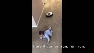 Roomba scares baby (Hilarious)