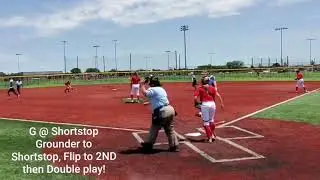 Gianna Russo @ Shortstop- Fields Grounder & Flips ball to 2nd, Out at 1st base...Double Play!