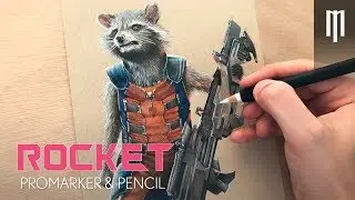 Realistic Drawing Rocket Raccoon Pro Marker & Pencils