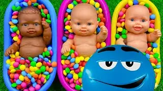 Full of 3 Rainbow BathTubs Candy with M&M's & Magic Slime Cutting Video