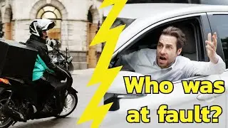 Car driver nearly hits delivery rider