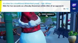 Hide for ten seconds as a Sneaky Snowman within 25m of an opponent Fortnite Winterfest