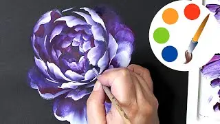 One Stroke, How to paint a purple peony with flat brushes