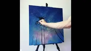 Painting palm trees in a starry night sky with acrylics🌴🎨 #shorts #acrylicpainting #acrylicart