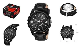 RUSTET Analogue Men's & Boy's Day and Date Watch (Black Dial Black Leather Strap,EH-226)