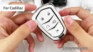 Silver White Car Key Fob Cover for Cadillac with Diamond Keychain