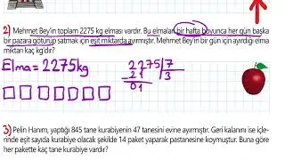 Bölme işlemi ile ilgili problemler 4. Sınıf matematik