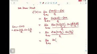 Find the derivative of f(x) = Sinx by first principle.