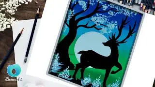 How to paint a simple painting of Deer in nature 💙 #creativeart #shorts