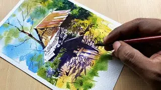 Watercolor painting for beginners I village scene painting #painting