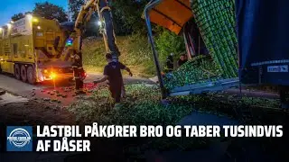 Se den vilde video: Lastbil påkører bro og taber tusindvis af dåser