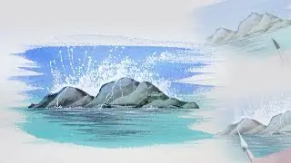 15 Minute Watercolour Lesson. Seascape, Rocks & Crashing Waves