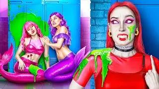 ¡Pobre Vampiro vs Sirena Rica en la Escuela de Sirenas! Cambio de Imagen Extremo de Vampiro a Sirena