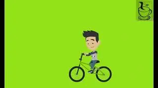 Green screen of CHILD Riding a bicycle