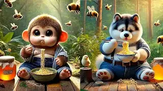 Cute Monkey Eating Noodles#cartoon #ai #cuteanimals #cure#creativity
