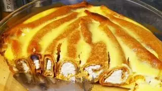 Блинный заливной пирог с творожной начинкой. 🥞