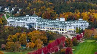 2023 MACKINAC ISLAND 4K Stunning Fall Color Drone Video - Stock Footage